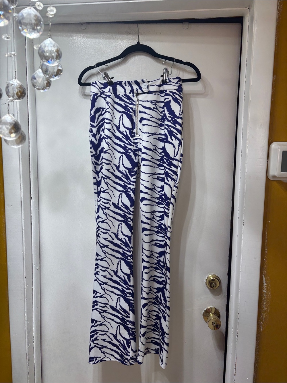 SHEIN White & Blue Zebra-Print Bootcut Pants